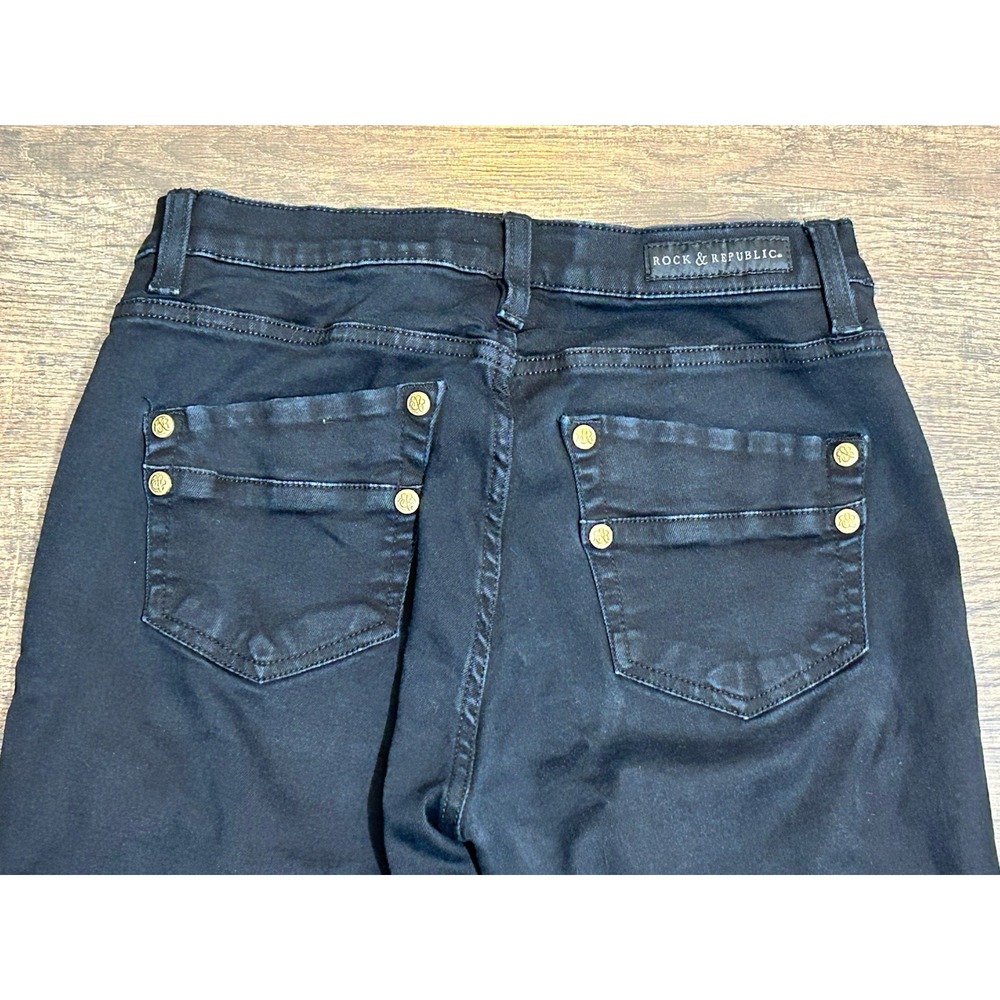 Rock & Republic Kashmere Skinny Jeans Women's Sz 10 Black Mid Rise Stretch Gold - Picture 7 of 11